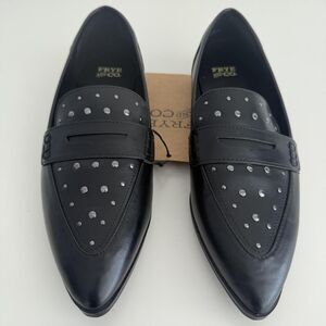 Frye Loafer Shoes Womens 8.5 Black Studded Elara Pointed Toe Penny‎ Flat Goth